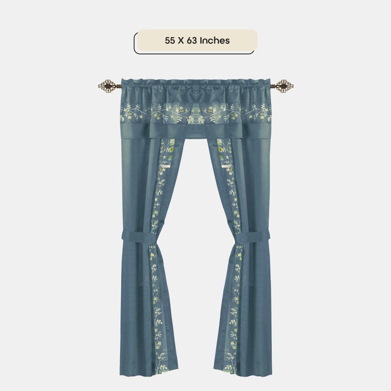 ACHIM Light-Filtering Window Curtain Set - 55 Inch Width, 63 Inch Length - Fairfield Window in a Bag 5 Piece Set (Ice Blue) - Window Treatment Include Valance, Tiebacks & Split Panels Home Decor - Image 5